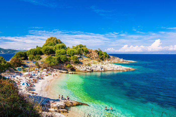 Beautiful view of the beach in an old village of Corfu Island