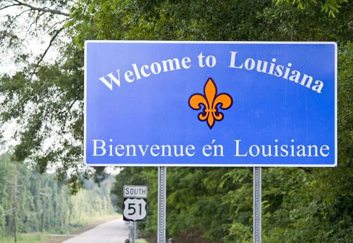 A welcome sign at the Louisiana state line