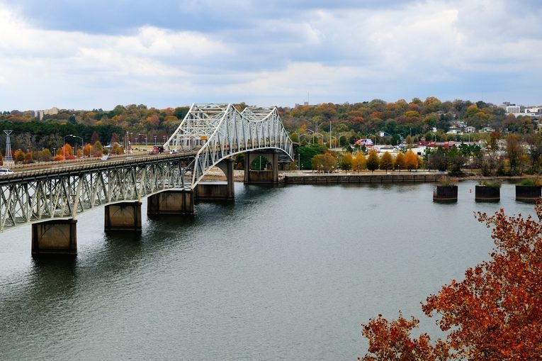 Beautiful Fall view of Oneal Bridge over the Tennessee River at Florence Alabama