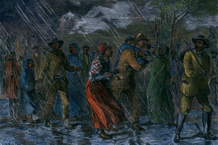 Fugitive slaves fleeing from Eastern Maryland to an Underground Railroad depot in Delaware Ca. 1863.