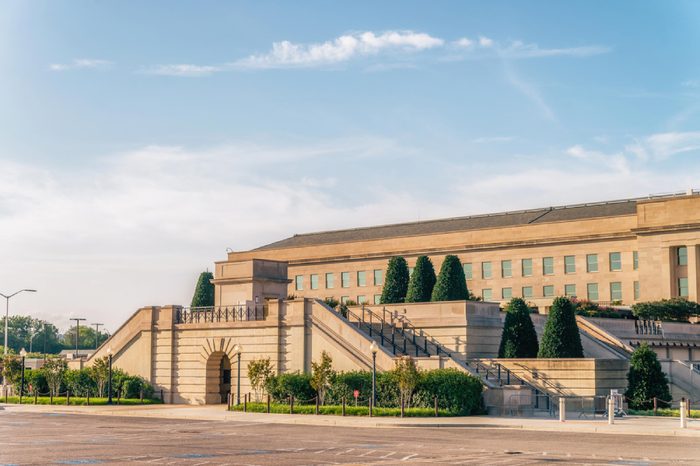 WASHINGTON DC, USA - AUGUST 8, 2016: The Pentagon is the headquarters of the United States Department of Defenses one of the world's largest office buildings designed by architect George Bergstrom