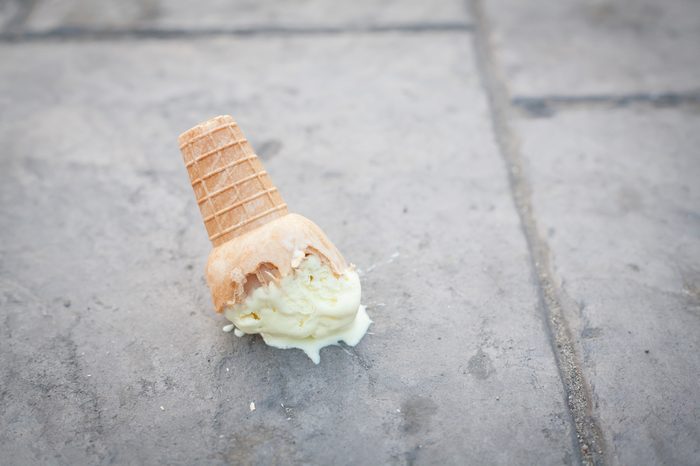 Ice cream on the ground. (selective focus)