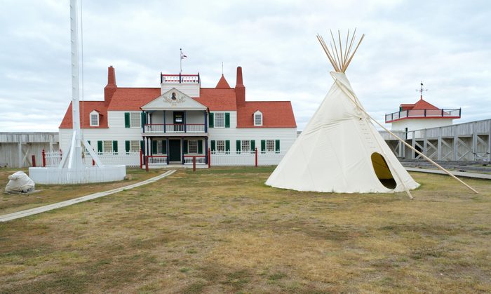 historic Fort Union Trading Post interior and native american teepee