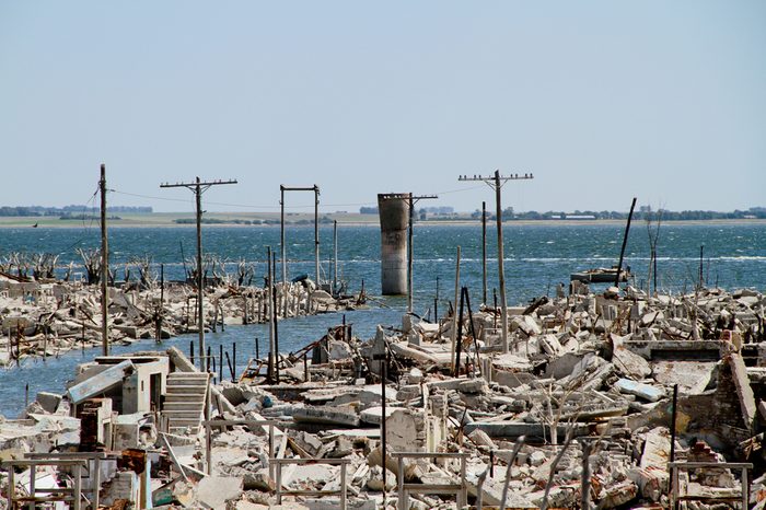 EPECUEN, ARGENTINA - DECEMBER 4: Dead City - the enormous volume of water broke the rock and earth embankment, and inundated much of the town, December 4, 2010 in Epecuen, Argentina.