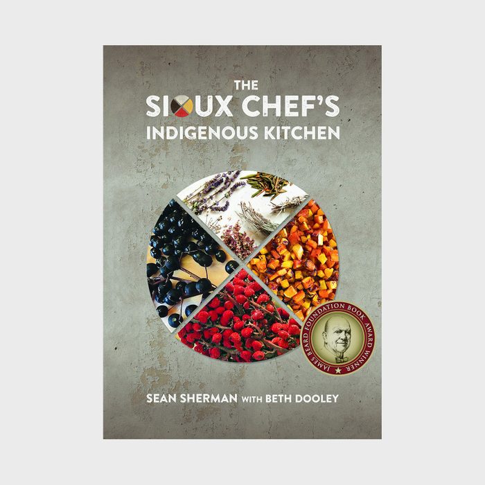 Book cover shows a circle divided into quarters with herbs, berries, and vegetables, on a textured background. Text: 