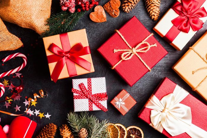 Christmas presents on dark background