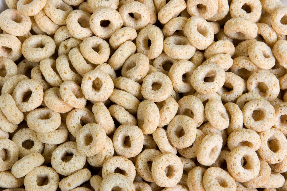 Toasted oats breakfast cereal up close, for a background image.
