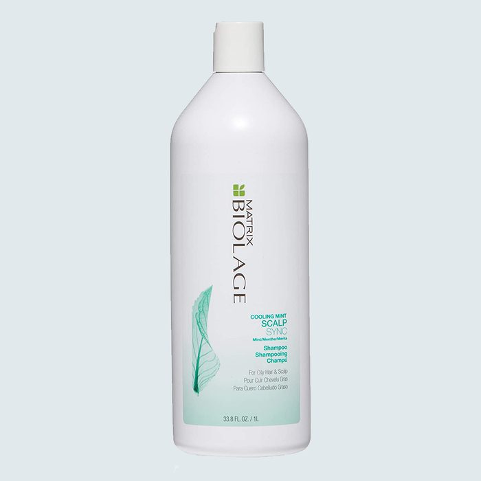 White shampoo bottle displaying 