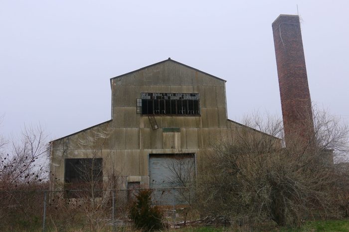 An abandoned locomotive warehouse at Fort Tilden in Breezy Point, New York