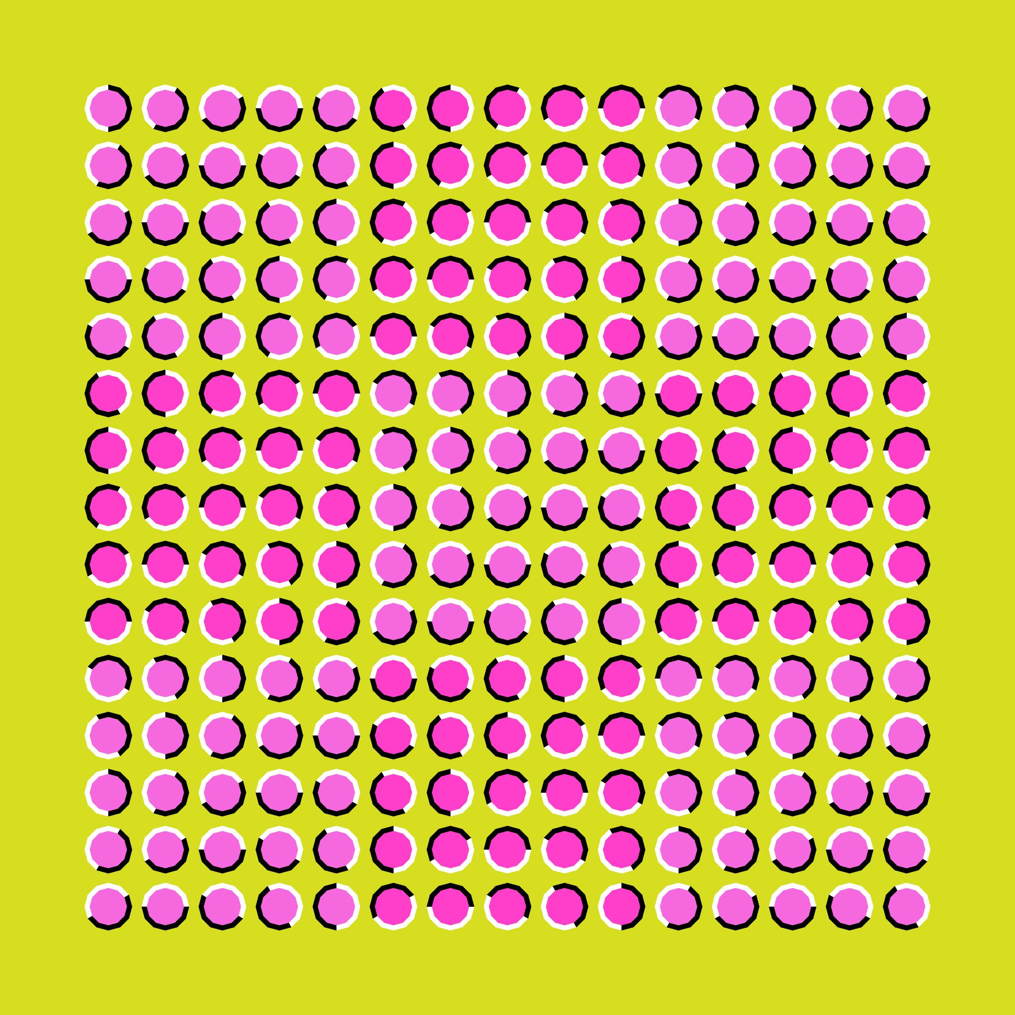 The optical illusion of movement executed in the form of fluctuating pink and lilac polygons