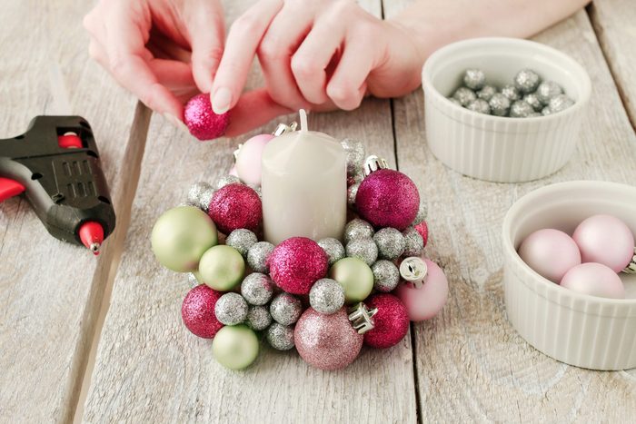 Candle holder made of glass balls. Beautiful table decoration for Christmas and carnival. How to make, step by step, tutorial.