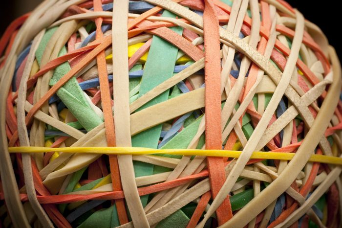 Closeup of a rubber band ball