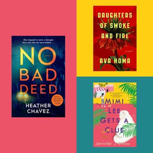 Three book covers displayed against colorful backgrounds. Titles: 