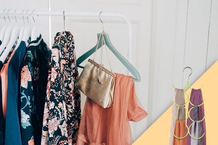 accessories hanging on a hanger with suggested product