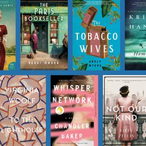 Assorted book covers displayed, featuring titles: 