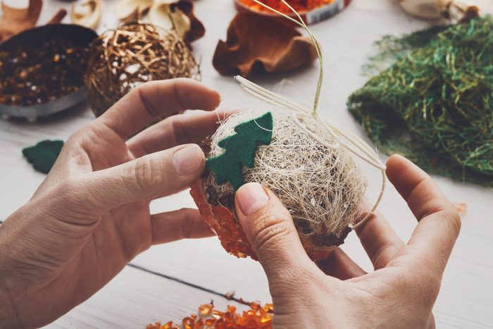 Creative diy hobby. Handmade craft christmas decoration, balls a