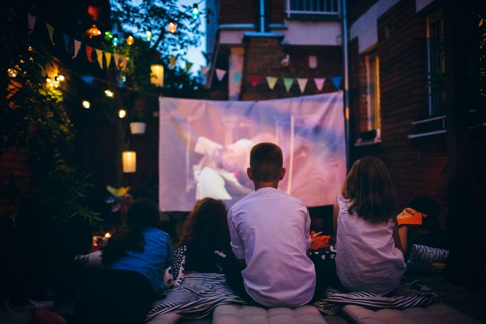 Movie Night In Backyard with projector set up