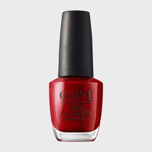 A red nail polish bottle displaying 