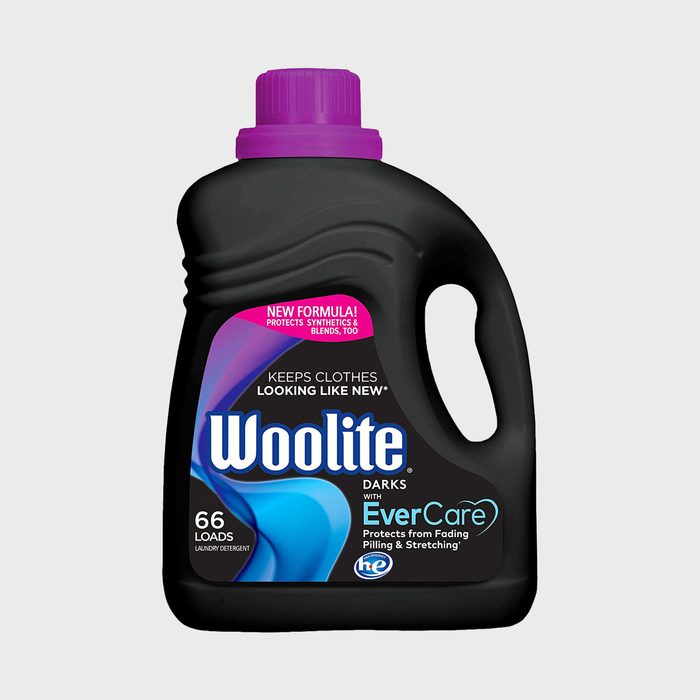 Detergent bottle sits upright, displaying 