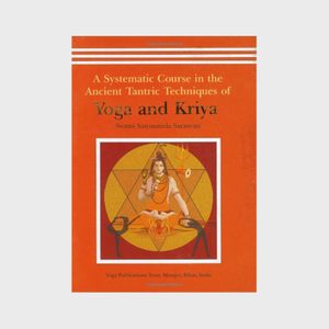 Book cover shows a meditative figure seated within geometric shapes, surrounded by text about tantric yoga techniques. Vibrant orange background enhances visibility.