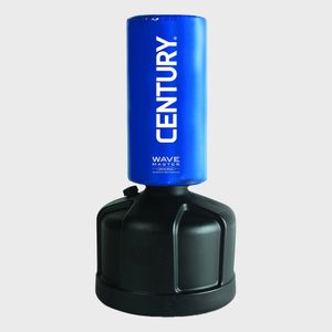 Blue punching bag marked 