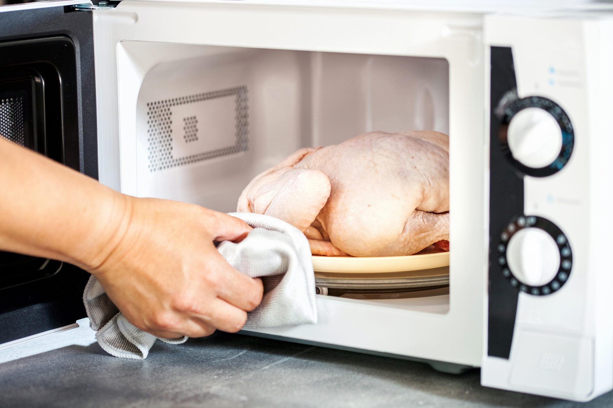 Raw chicken in the microwave