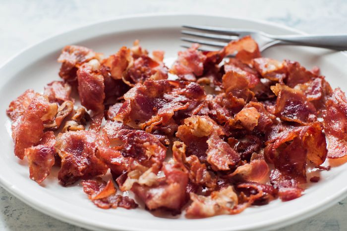 Freshly cooked crispy fried bacon