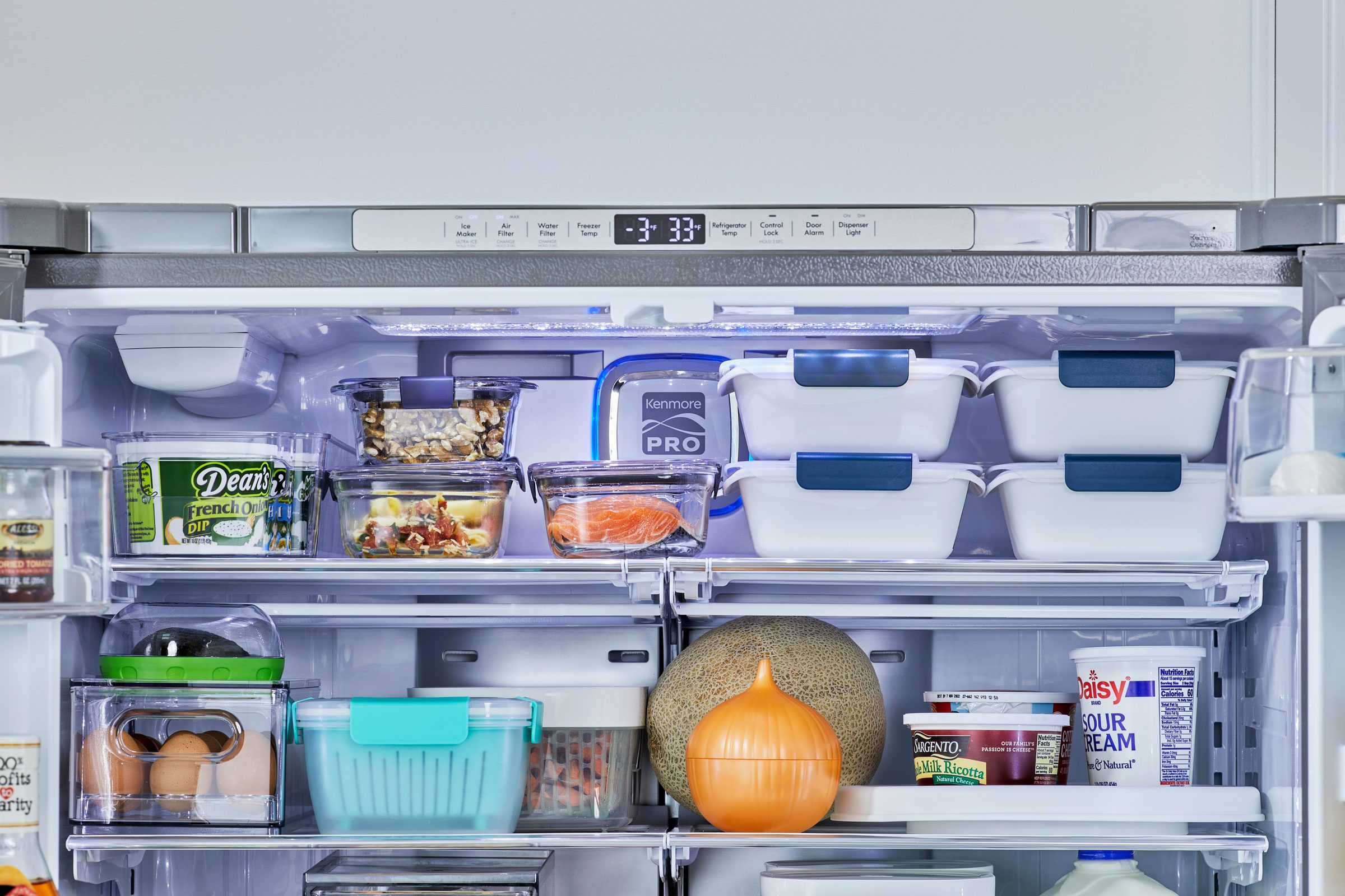 Organized Refrigerator top and second Shelves