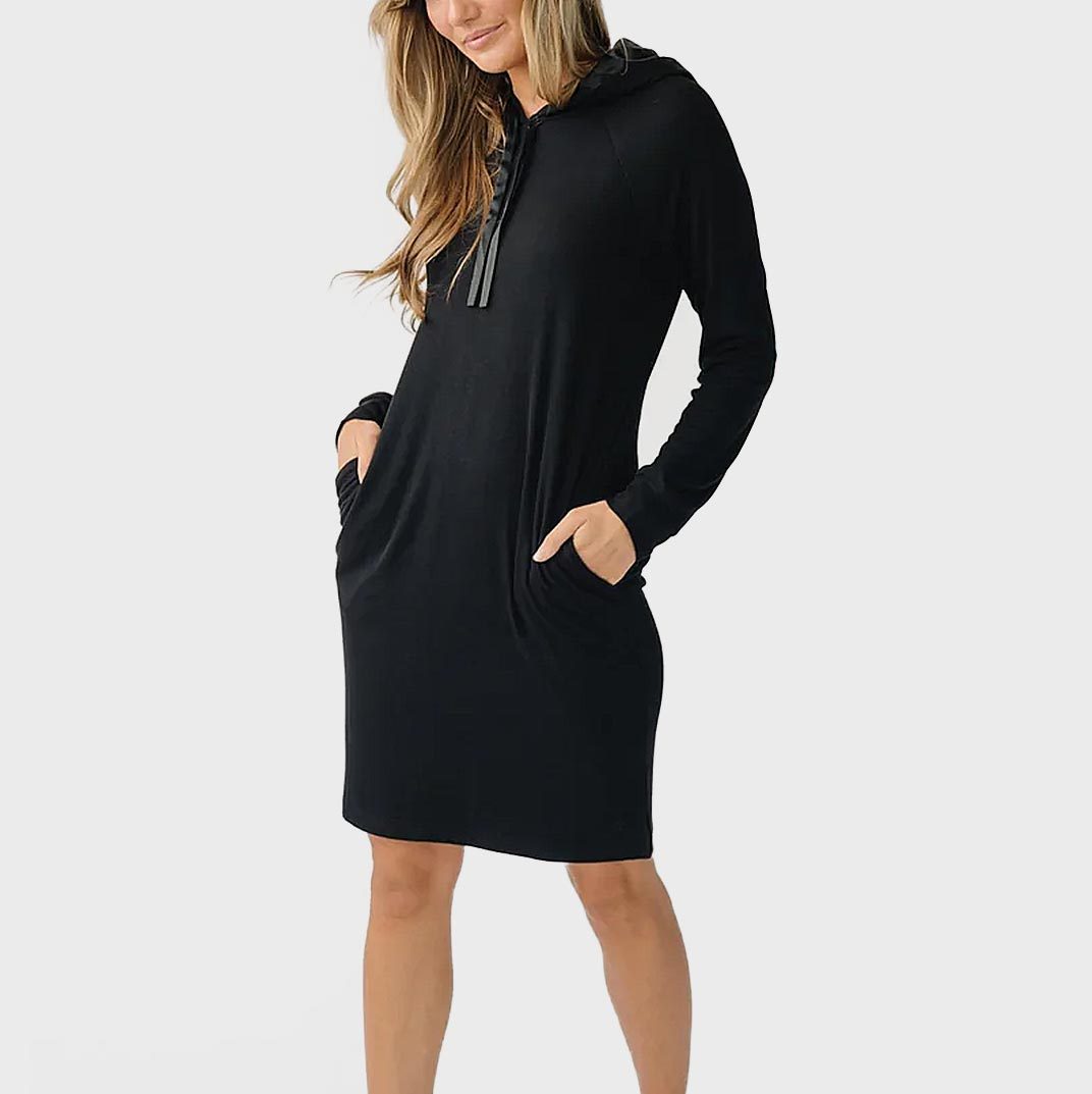  Rib Knit Bamboo Hoodie Dress