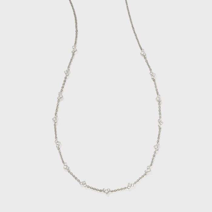Necklace featuring small diamond-shaped charms, displayed against a plain white background.