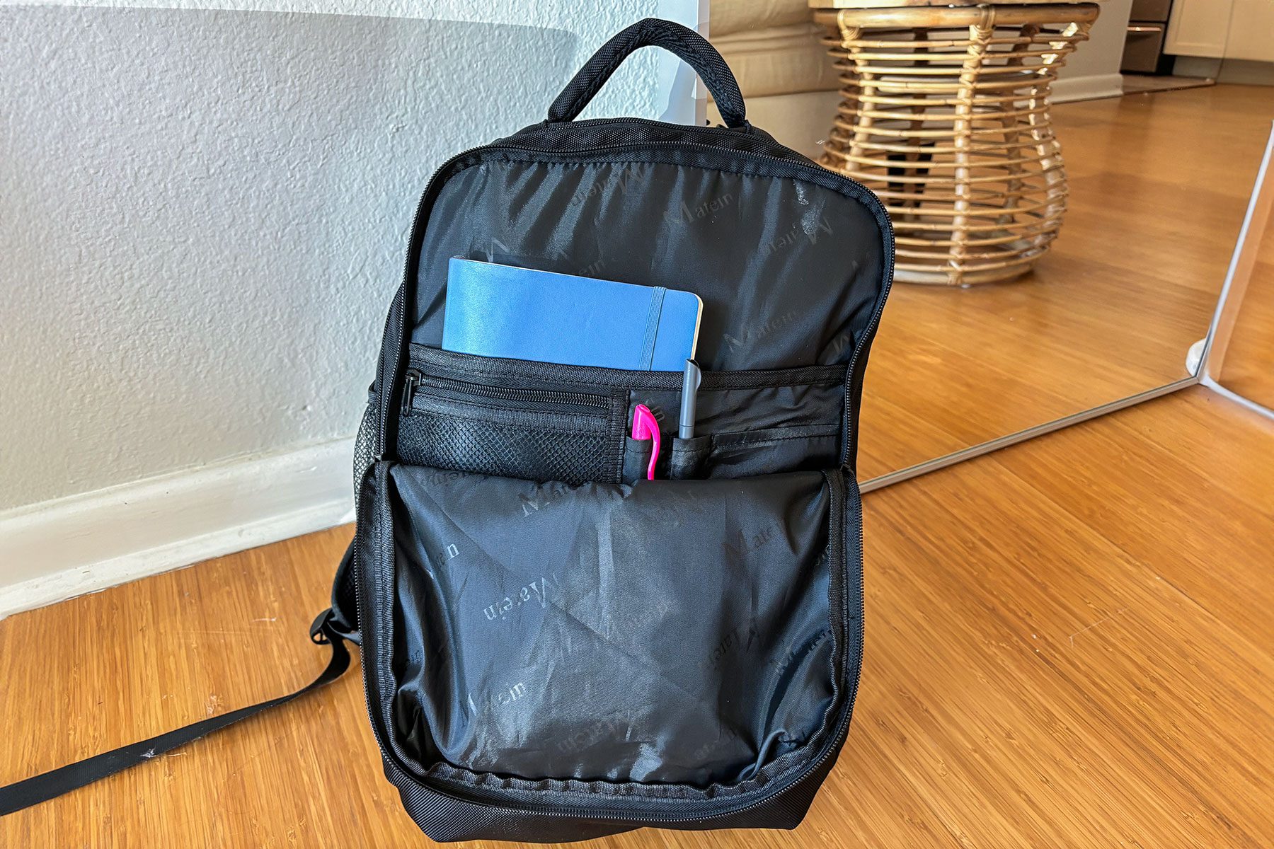 Front pocket of backpack open
