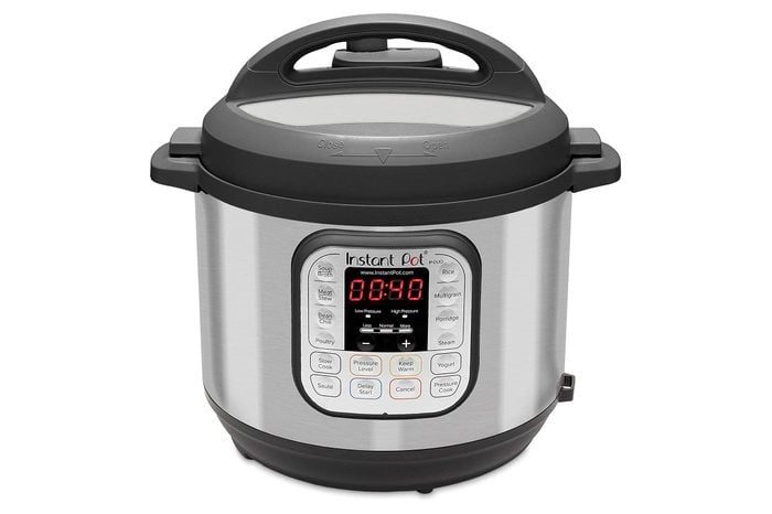 A silver instant pot displays 