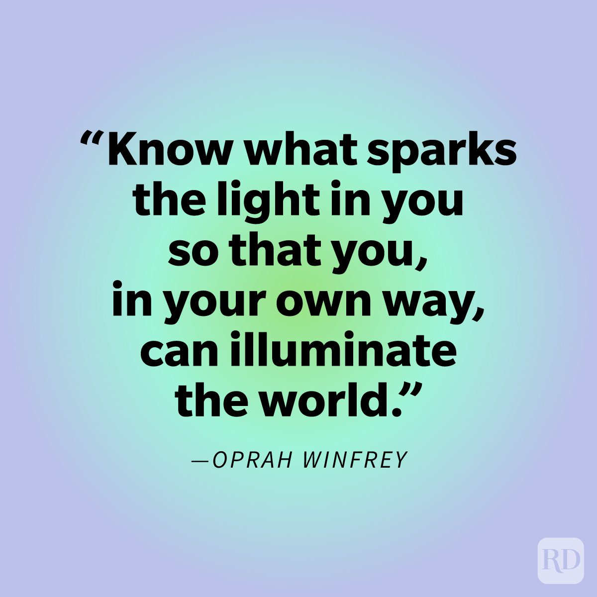 Quote highlights a motivational message set against a gradient blue and green background, attributed to Oprah Winfrey.