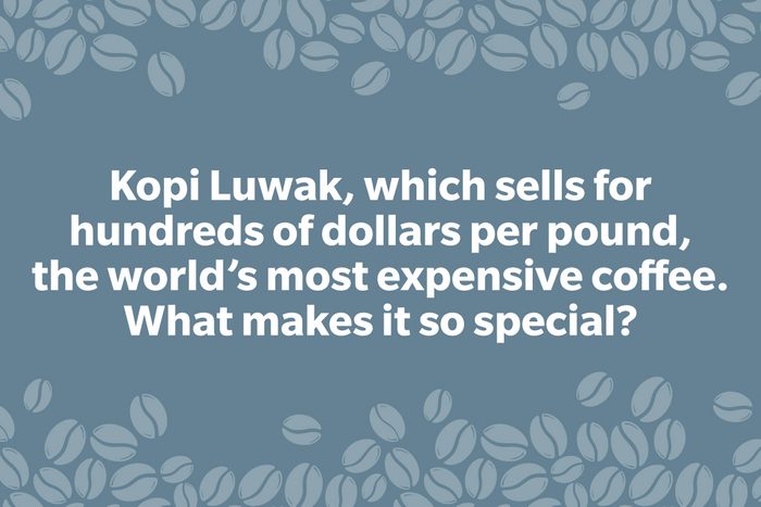 Coffee Trivia Question on a frame of coffee beans graphic