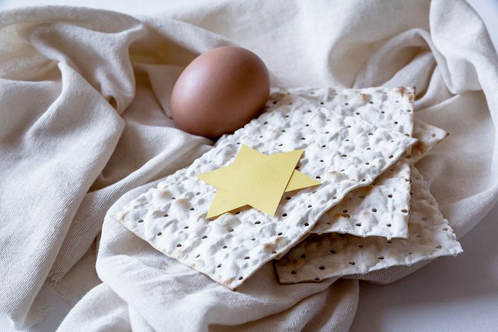 Matzo, egg and star of David, symbols of Passover
